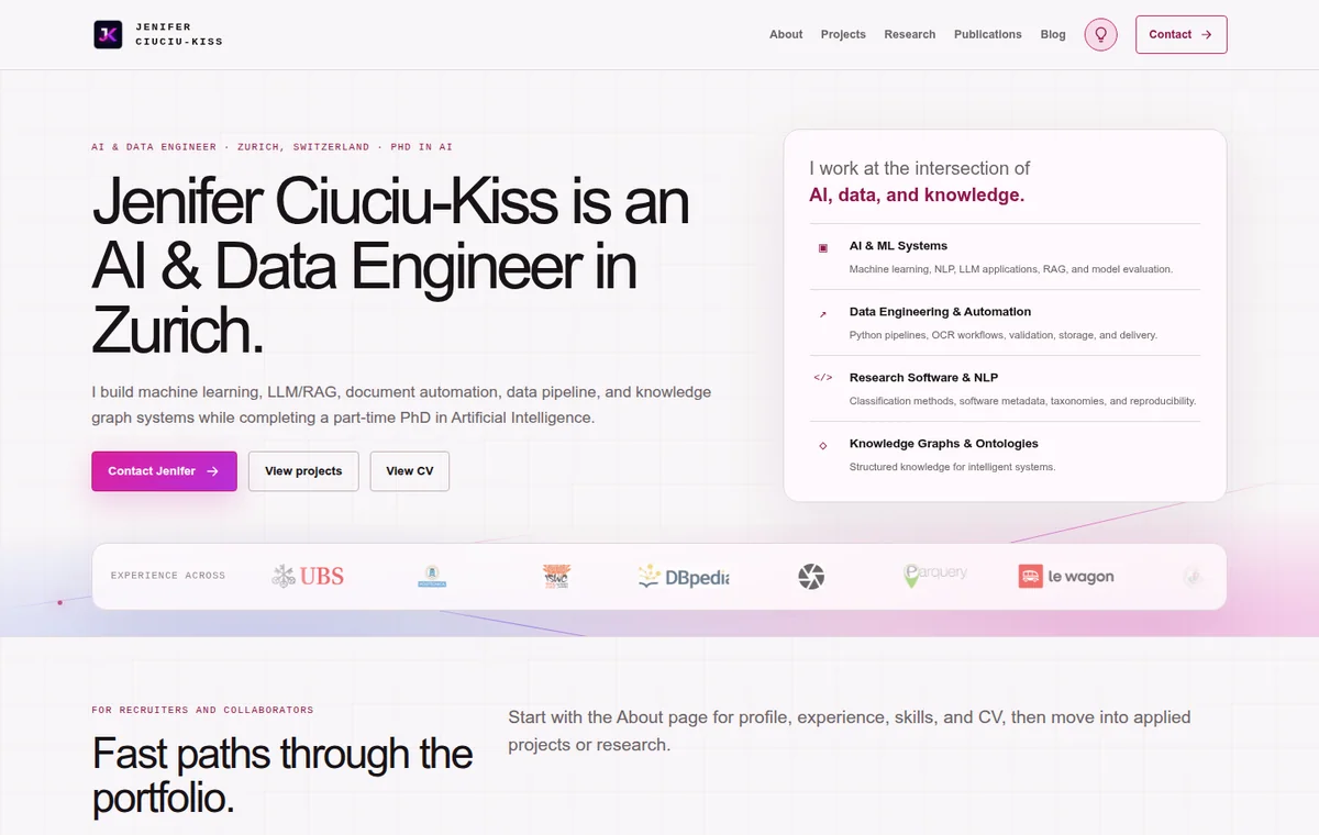 Jenifer Ciuciu-Kiss — Personal Portfolio homepage screenshot